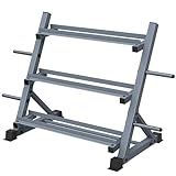 Balelinko 3-Tier 38'' Width Dumbbell Barbell Weight Rack, 1300 lbs Weight Capacity Storage Stand with Reinforced Tube for Home Gym, Bonus 4 Barbell Holders and 4 Pcs 1' Spring Lock Collars,Gray