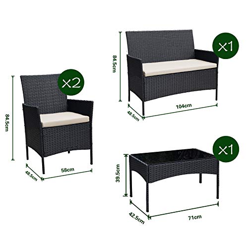 Ribelli 4-teiliges Gartenmöbel Set, Lounge Set, cremefarbenen Kissen – aus PE-Rattan – Tisch Plus Zwei Stühle und 1er… – Bild 8