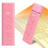 Gritin Book Light Rechargeable, Eye Caring 3-Color & 5-Brightness Clip on LED Reading Light for Books in Bed- Stepless Dimming, Long Lasting, Compact Size Flexible Book Lamp for Bookworms-Warm Pink