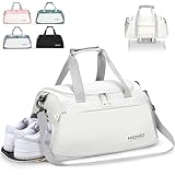 Hnyoou Large Gym Bag Duffle Bag, Sports Bag Travel Bags for Women Men with Shoes Compartment and Waterproof Wet Pockets, Sports Bags for Sport Traveling Swimming Yoga Hiking Camping, White