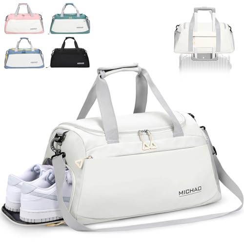 Hnyoou Large Gym Bag Duffle Bag, Sports Bag Travel Bags for Women Men with Shoes Compartment and Waterproof Wet Pockets, Sports Bags for Sport Traveling Swimming Yoga Hiking Camping, White