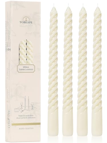 Tobeape 10 Ivory Spiral Taper Candle Sticks 4 Pack Unscented & Dripless