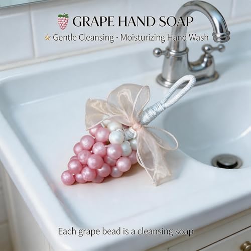 Image of Colorful Grape Soap on Rope Cute Shaped Handwashing Grapes Soap Bar, Novelty Hanging Fruit Soap for Bathroom Decor,Fun Gift Handmade Soap