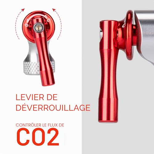 KONG MING CAR Kit de Gonfleur de CO2 pour Vélo avec 6 Cartouches Filetées de CO2 16g/25g, Compatibles avec Calves Presta et Schrader, Pompe CO2 pour VTT et Célo de Route (Gonfleur+16G*6) – vue 5