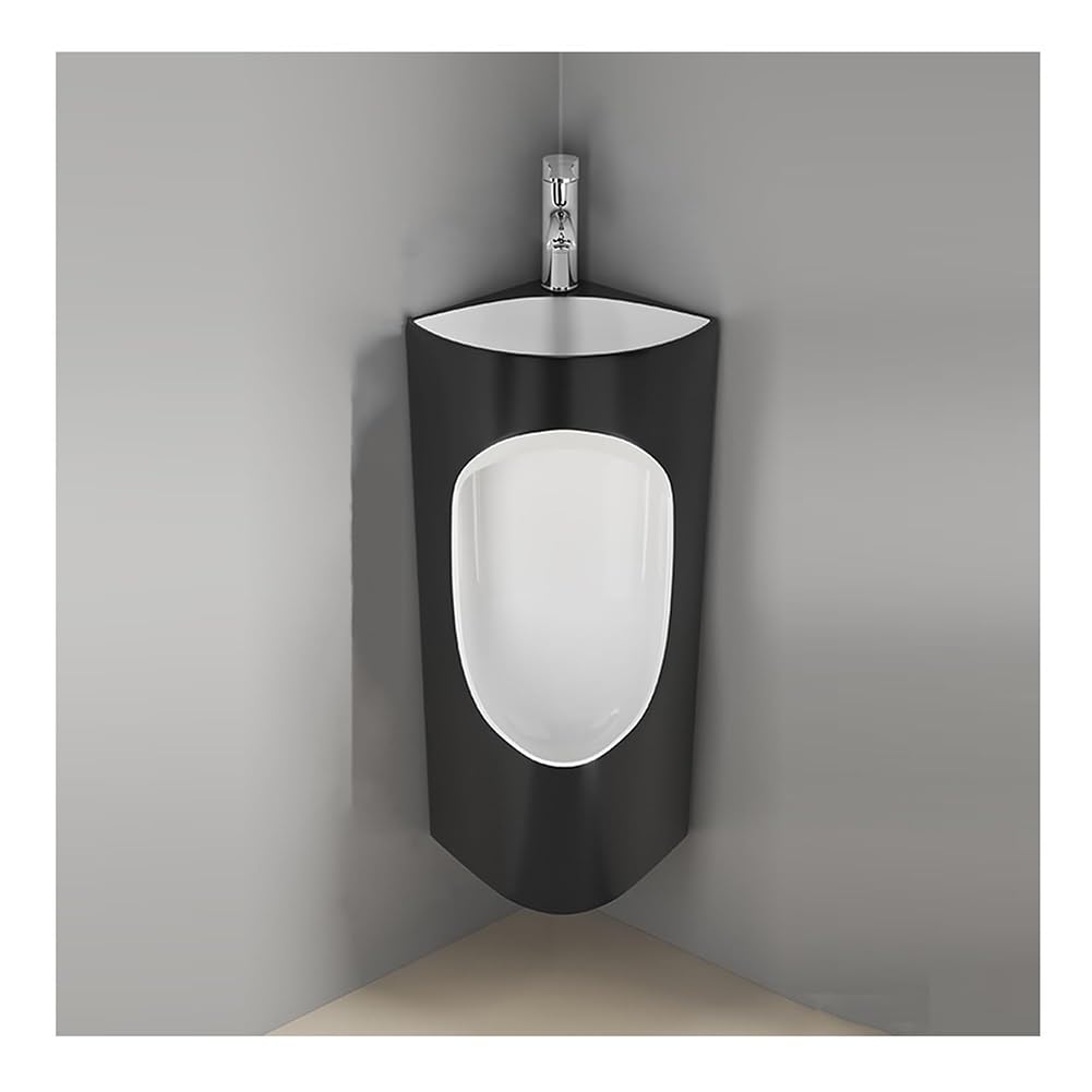 HADECOLL Wall Mounted Urinal with Integrated Wash Basin and Faucet, Spill Proof Design for Nighttime Use in Commercial Bathrooms and Bars,Black-a-36.5x40x67.5 cm