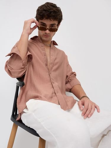Image of VASTRADO Burnt Clay Sheen Crinkled Boxy Fit Crop Shirt