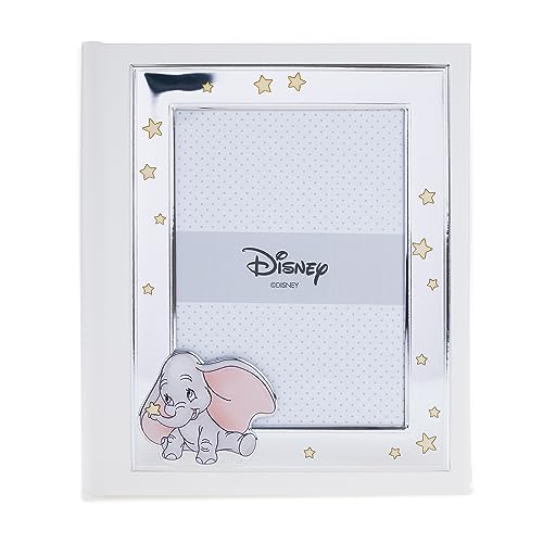 VALENTI & CO. Disney Baby – Dumbo – Álbum de fotos infantil com moldura de prata para presente de batismo recém-nascido ou aniversário de criança