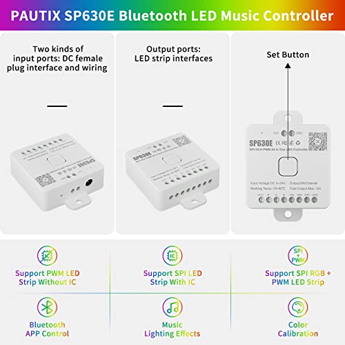 Image of PAUTIX 12-in-1 Bluetooth LED Music Controller Addressable SP630E,Full Color Controller iOS /Andriod App Control Support Almost All LED Strip Lights CCT /RGB /RGBW /WW /RGBCCT,Matrix Panel(Without Battery)