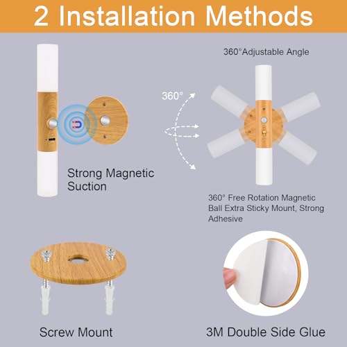 Luz de pared de madera con sensor de movimiento GuKKK recargable pack de 2 5