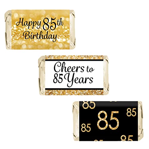 Black And Gold 85Th Birthday Mini Candy Bar Wrappers - 45 Stickers #TOP21
