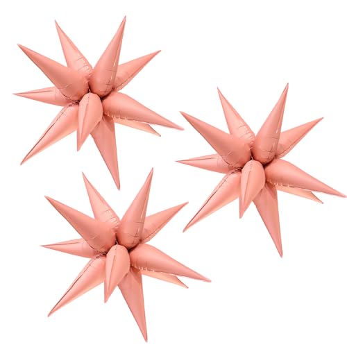 Image of 3pcs 26inch 3D matte pink Explosion Star foil balloon, matte pink Foil Cone Star burst Balloons for Birthday Wedding New Year Party Event