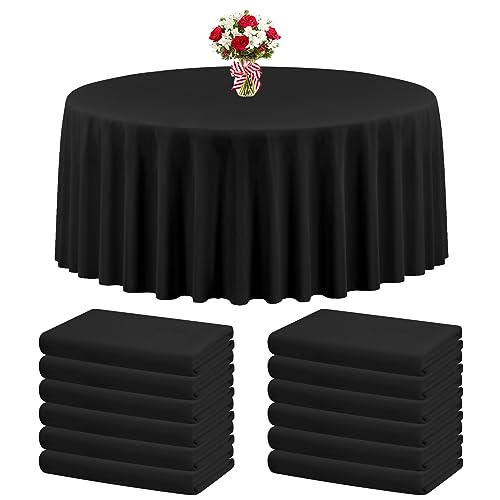 12 Packs Black Round Tablecloths 108 Inches Polyester Fabric Circular Table Cloth Stain And Resistant Wrinkle Washable Table Cover For Wedding,Parties,Banquet, Holiday,Dinner Tables Decorate #TOP5