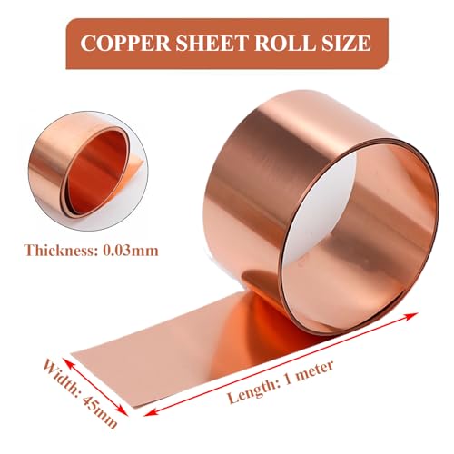 JDJUBOA Copper Sheet Roll Metal Foil Plate, 0.03×40×1000Mm-0.03×80×1000Mm Suitable for DIY Projects and Home Decoration(0.03x45x1000mm)