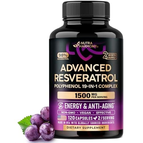 Resveratrol Supplement - 19-in-1 Organic Polyphenol Complex - Noni Extract | Berberine | Quercetin | Apple Cider Vinegar | Acai - Made in USA - Antiox