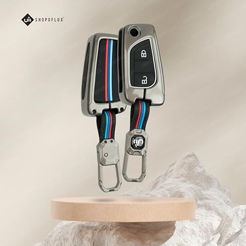SHOPOFLUX Metal Key Cover Compatible with Toyota Innova Crysta | Corolla Altis 2 Button Flip Key (Pack of 1)