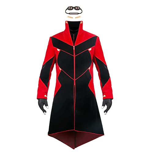 Funhoo Steampunk Gothique Costume Eggman Adulte Robotnik Cosplay Victorian Tailcoat Vintage avec lunettes + fausse barbe + gants Costume complet pour Halloween (Taille S, Rouge Noir) Cover