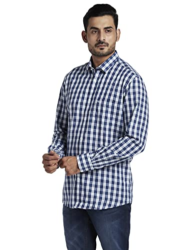 Image of Colorplus Men's Pure Cotton Checks Pattern Tailored Fit Spread Collar Full Sleeve Casual Shirt