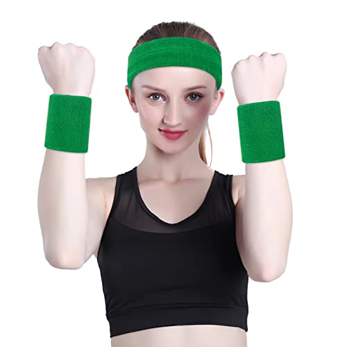 Image of ONUPGO Sweatband Set Sports Headband Wristband Set Sweatbands Terry Cloth Wristband Wrist Sweatband Headbands Moisture Wicking Sweat Absorbing Head Band