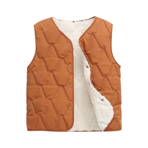 Image of Flodxo Fleece Lined Gilet Kids Girls Boys Winter Warm Padded Vests Lightweight Thermal Sleeveless Jackets Solid Casual Outerwear Waistcoats Button Down Puffer School Coats Brown 7-8Y