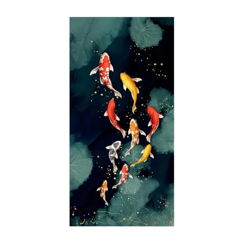 Peinture sur toile abstraite poisson Koi pour habiller un grand mur de salon vide 80x160 - 5