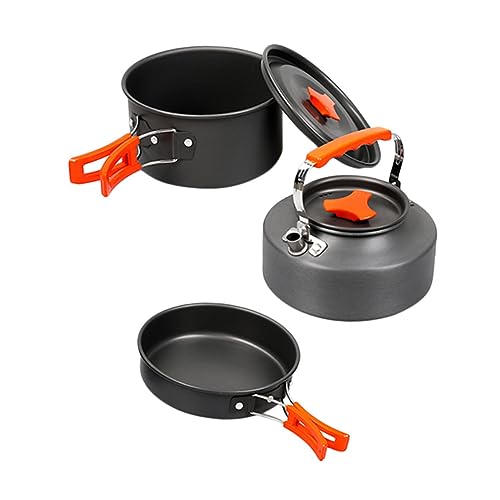 Happyyami 2-Person Compact Outdoor Picnic Cooking Pot Set Aluminum Camping Hiking Utensils Pot and Frying Pan Portable Camping Kitchenware for Family
