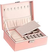 NuAngela Large Jewelry Box Organizer for Women Girls, 2 Layer Jewelry Storage Case, PU Leather Di...