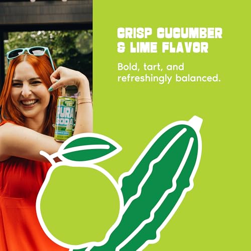 Image of PuraSoda Cucumber & Lime - 12g Pure Cane Sugar Soda, 10 Fl Oz, Pack of 12 | Real Fruit Extract, Non-Gmo Vegan, No Stevia Or Artificial Sweeteners, 13g Cane Sugar, 10 Fl Oz Cans