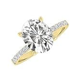 Anillo de compromiso para mujer de la colección Dazzlingrock con zafiro blanco ovalado sintético de 9x7 mm y diamante blanco natural redondo de 0,19 quilates en oro amarillo de 18 quilates, talla 6.5.