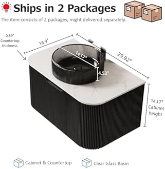 AmbroVania 30" Floating Bathroom Vanity with Sink, Modern Bathroom Cabinet with Transparent Black Glass Basin and Ultra-Thin Marble Top, Extra Large Storage Drawer, Soft-Close Design, Nature Wood