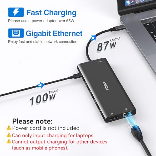 Dell HP USB C Docking Station - Dual/3 Monitor Triple Display, 2X HDMI 4K, DP, Ethernet, 6 USB, PD, SD/TF, Audio, Adapter 14 in 1 for Lenovo - Thumbnail 6