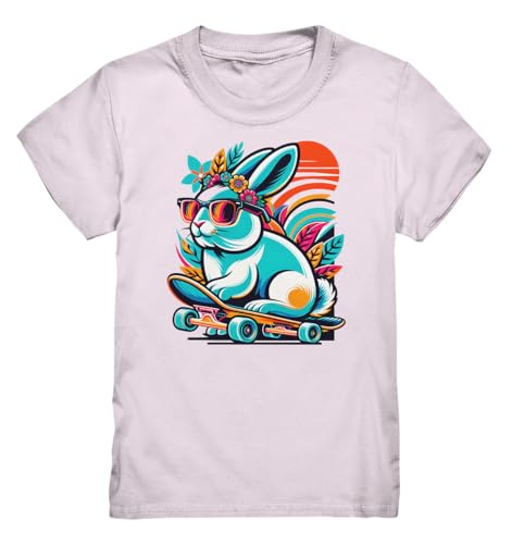 T-shirt enfant lapin de Pâques sur skateboard idéal pour les jeux au parc