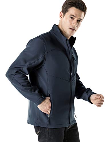 Tsla Men's Full-Zip Softshell Winter Jacket, Waterproof Fleece Lined Athletic Jacket, Outdoor Sport Windproof Jackets, Active Navy, Medium #TOP2