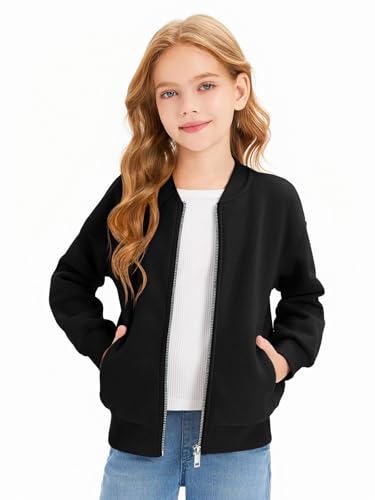 Haloumoning Girls Zip Up Jackets Kids Fall Long Sleeve Sweatshirts Outerwear with Pockets 5-14 years3