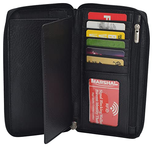 Marshal Genuine Leather Checkbook Cover Zippered (Rfid Black) #TOP7