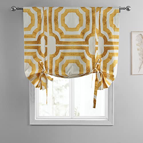 Image of HPD Half Price Drapes Room Darkening Tie Up Curtains 46 X 63 Inch Mecca Printed Cotton Window Roll Up Balloon Curtain for Living Room, Kitchen PRTW-TUD23C-63 (1 Panel),Mecca Gold