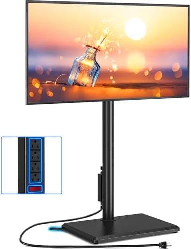 Rfiver Swivel Floor TV Stand with Power Outlet for 32-60 inch TVs, Height Adjustable Tall TV Stand with Wood Base, Hold Up to 88lbs, Saving Space Design for Bedroom, Living Room and Corner Rfiver Swivel Floor TV Stand with Power Outlet for 32-60 inch TVs, Height Adjustable Tall TV Stand with Wood Base, Hold Up to 88lbs, Saving Space Design for Bedroom, Living Room and Corner