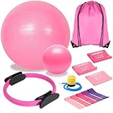LumaHvn Pilates Essentials Kit for Home Workouts, Pink Pilates Equipment with Pilates Ring and Ball Set for Beginners,Workout Bands Resistance for Women, Large Yoga Ball for Pregnancy & Exercise