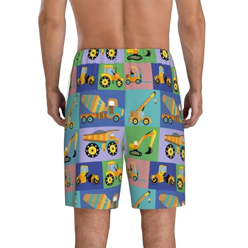 Construction Machinery Print Men’s Sleep Shorts Bottoms Soft Comfy Pajama Wear Pants With Drawstring Pockets3
