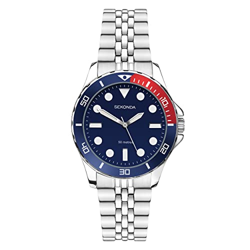 Sekonda Balearic Ladies 33mm Quartz Watch in Blue with Analogue Display, and Silver Stainless Steel Strap 40564