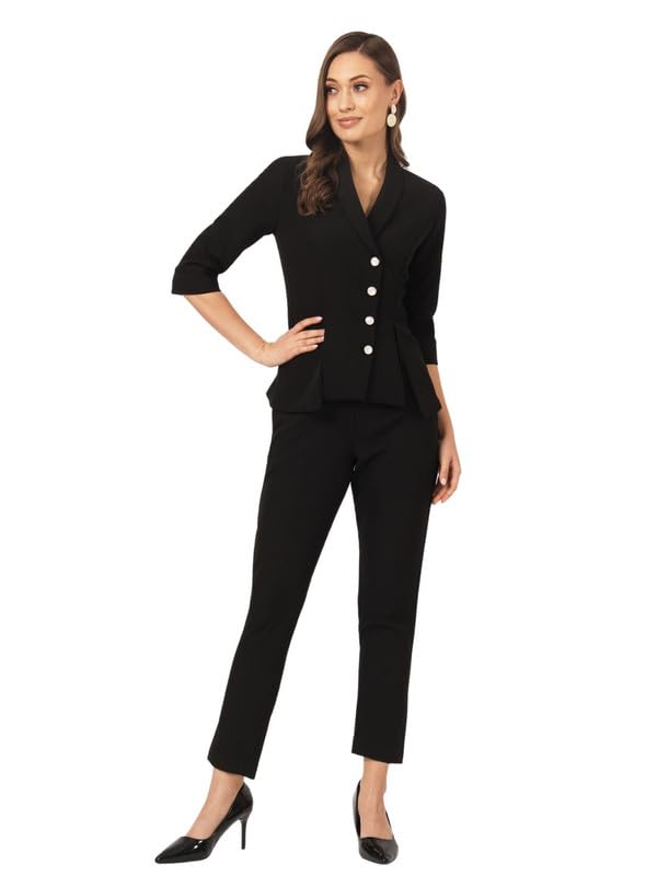 beatnik 2 Piece Outfits for Women Dress Western Blazer 3/4th Sleeve Jackets High Waisted Straight Leg Pants Suits Set Business Casual Office-picture-8