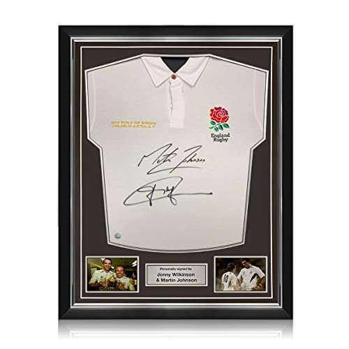Exclusive Memorabilia Jonny Wilkinson and Martin Johnson Signed England Rugby Jersey. Superior Frame