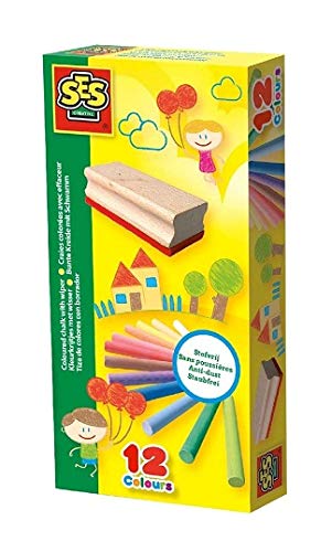 cavernedesjouets Coffret Accessoires : 12 craies de Couleurs et 1 Brosse effaceur - pour Tableau Noir et Ardoise Enfant - sans poussiere - Ecole - nouveauté