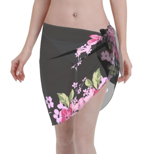 Hermoso estampado de flores, elegante envoltura de playa, cubierta de bikini, vestido de traje de baño, para mujer, perfecto para piscina y centro turístico, color negro, Negro, talla única