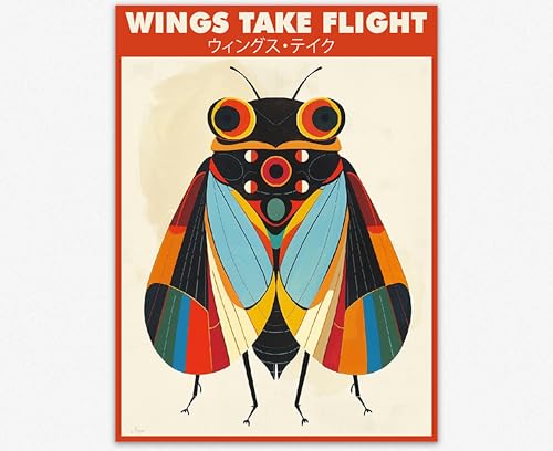 Affiche d'art Les Mouches Wallbuddy poster mural coloré d'insecte pour salon 50x70 cm