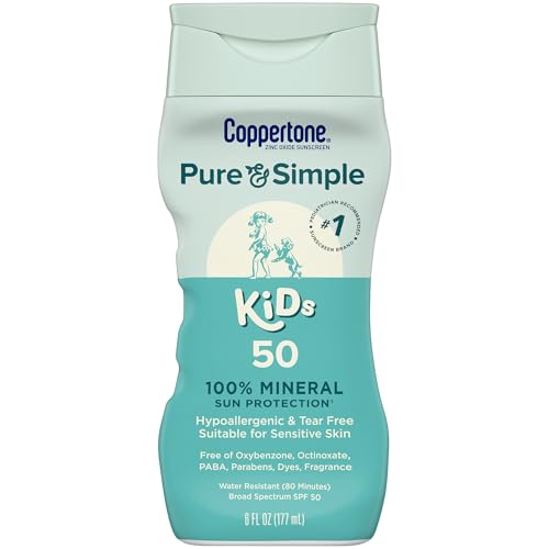 Coppertone Pure and Simple Kids Sunscreen Lotion, SPF 50 Broad Spectrum Sunscreen Lotion for Kids, 6...