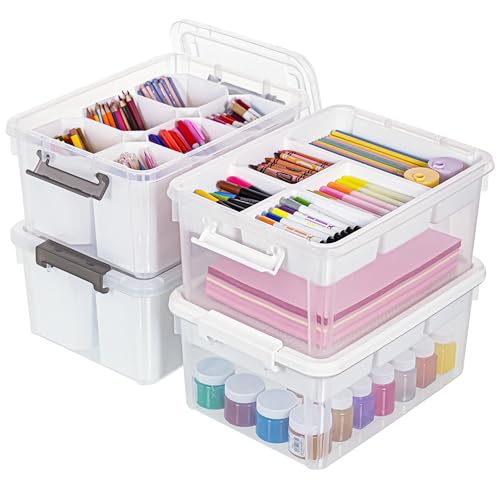 Citylife 17 QT Plastic Storage Bins Clear Storage Box with Lids Multipurpose Stackable Storage Containers for Organizing Tool, Craft, Crayon, 4 Packs