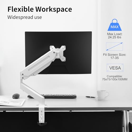 Image of Suptek Monitor Mount Gas Spring Monitor Arm Desk Mount Fully Adjustable Fits 17 20 22 23 24 26 27 32 35 inch Monitors Weight Capacity up to 24.25 lbs, White