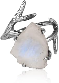 Authentic Raw Rainbow Moonstone Branch Ring 925 Sterling Silver Ring Moonstone Ring, Raw Stone Ring, Branch Ring, Spiritual Ring Unshaped Stone Ring Women Gift Ring (Rainbow Moonstone, 10.5)