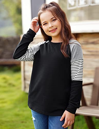 Image of SELINK Girls Big Kids Long Sleeve Striped Color Block Pocket Tees | Casual Loose Fit With Side Pockets,Soft Stretch Polyester Blend For Big Girls Daily&Back To School Wear