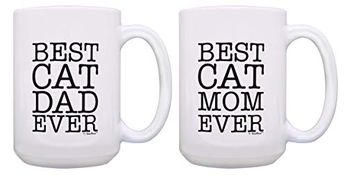 Best Cat Dad and Best Cat Mom Ever Large Mug Set 2 Pack 15-oz Coffee Mugs Tea Cups 15oz Mugs